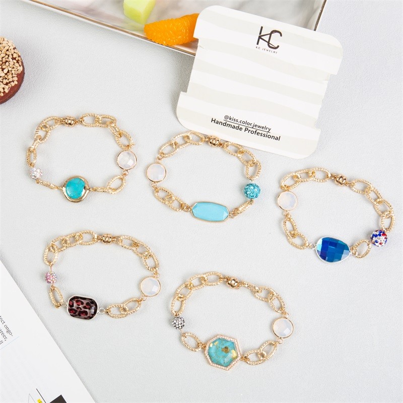 Inner Peace Balance Natural Turquoise Bead Bracelet Gold Foil