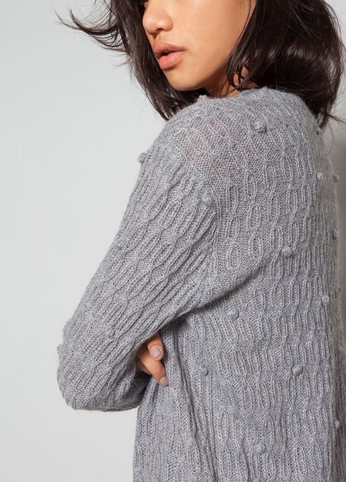 Grey / Berry Women'S Cable Knit Pullover Sweaters With Bubble Sweater Water Soluble