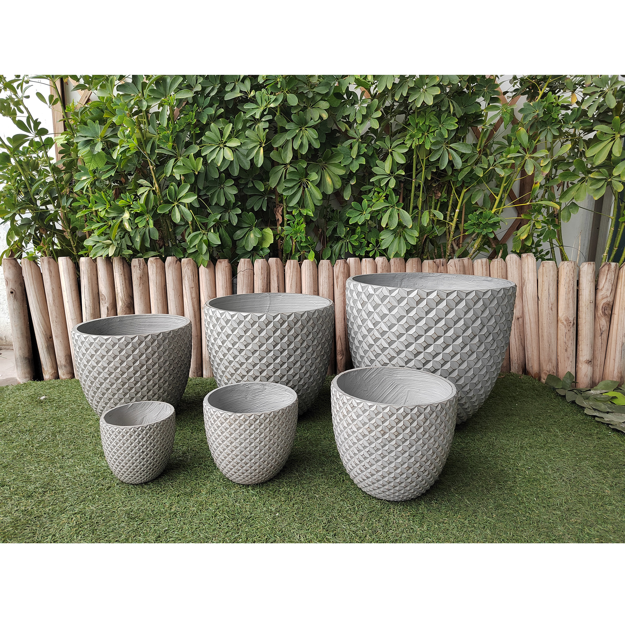 Set 6 Diamond Design Antique Grey Flower Pot Garden Pot Size 2 D18.5*H16.5cm