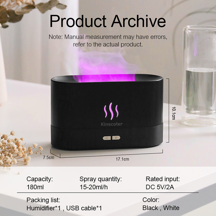 180ML Colorful Changeable USB Flame Effect Humidifier Essential Oil Fire Simulation Smart Mute Aroma Diffuser With RGB light