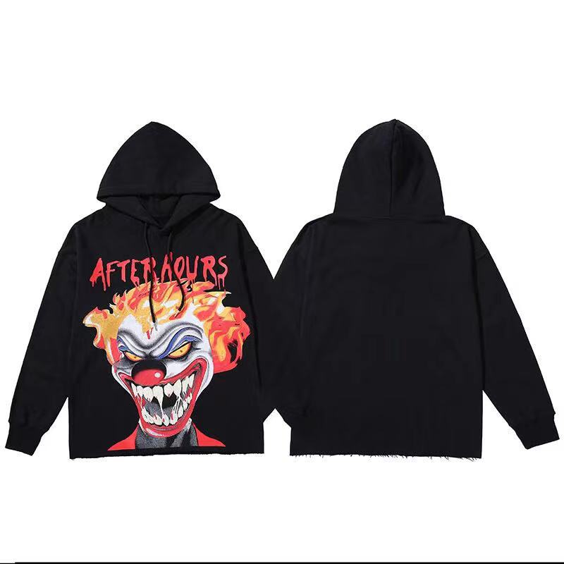 Black Graphic Hoodies Men Women Print French Terry Cotton Heavyweight Cropped Hoodies