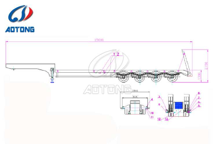 Transport Excavator with Hydraulic Gooseneck 80Tons 4 Axles Low Bed Trailer and Ladder