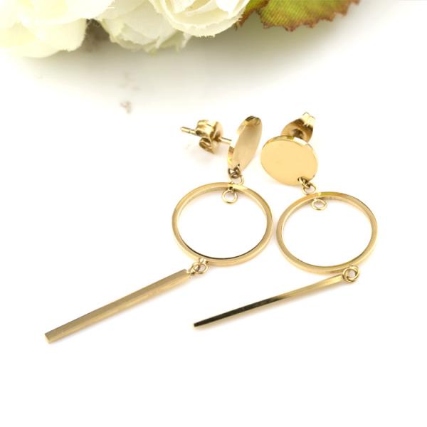 Stainless Steel Jewelry Fashion Personalized Women Long Drop Earrings, 18K Pated