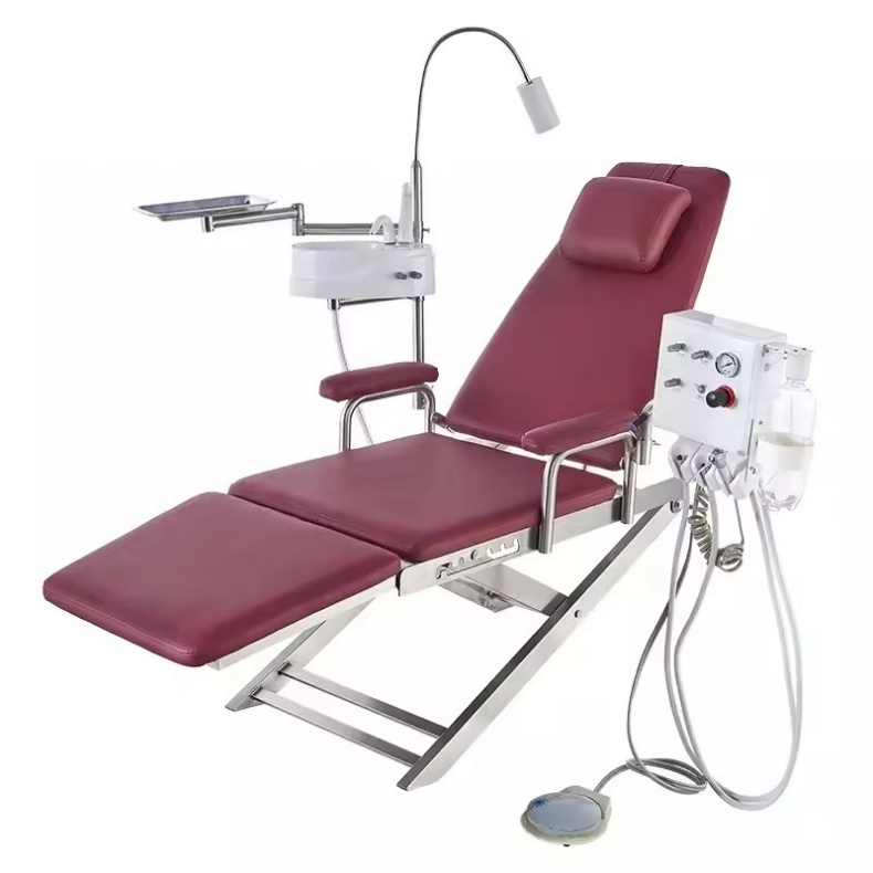 Mobile Dental Clinic Foldable Portable Dental Chair Unit With Hanging Turbine Unit