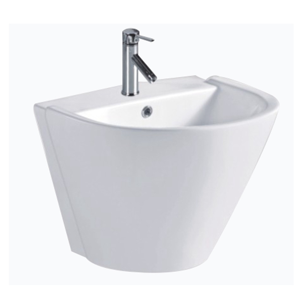 White Ceramic Pedestal Hand Wash Basin with Traditional Decorative Design in Pakistan