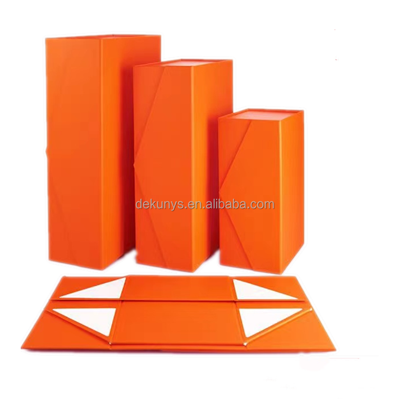 Customized Collapsible Gift Box Orange Cardboard Treat Boxes With Magnetic Closure