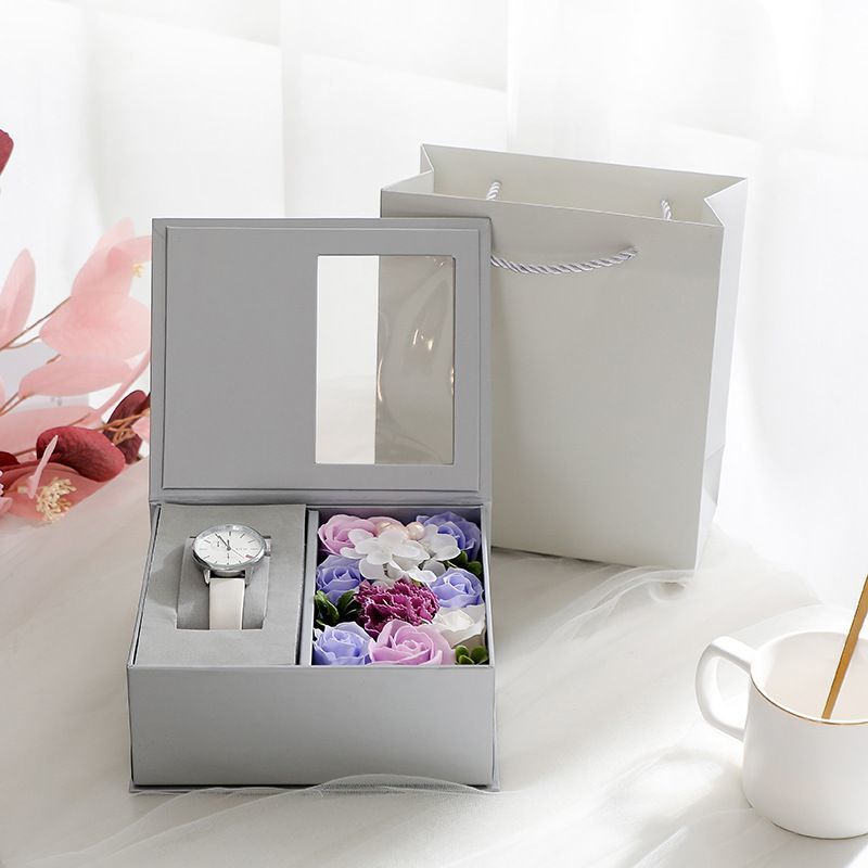 Custom Rigid Paper Packaging Gift Magnetic Foldable Packing Flowers Package Wedding Valentine Day Box with Ribbon