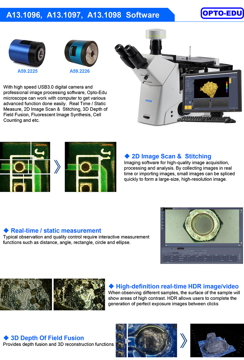 OPTO EDU A13.1096 Inverted Metallurgical Microscope Research Level