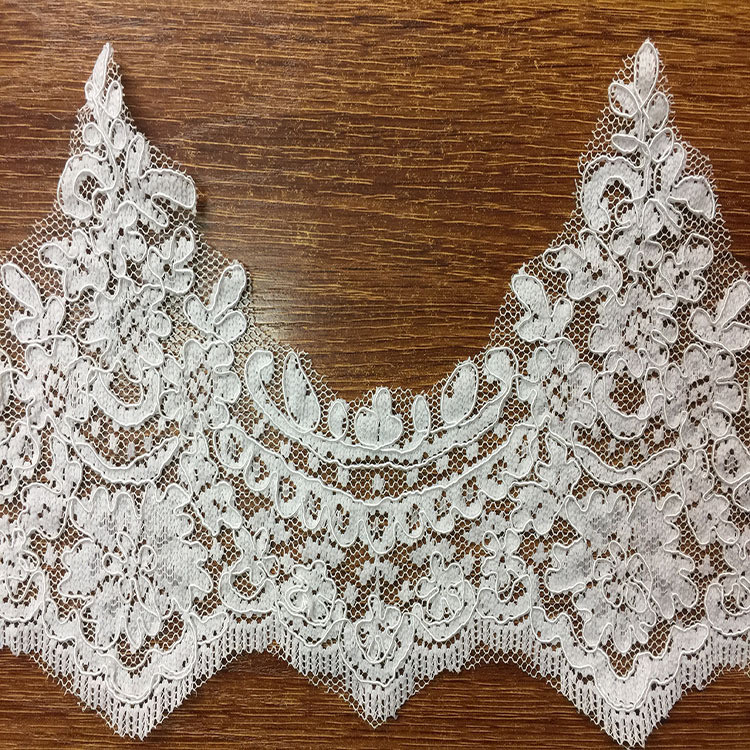 French Lace Fabric Eyelash Cord Lace Fabric in Ivory and Black Color