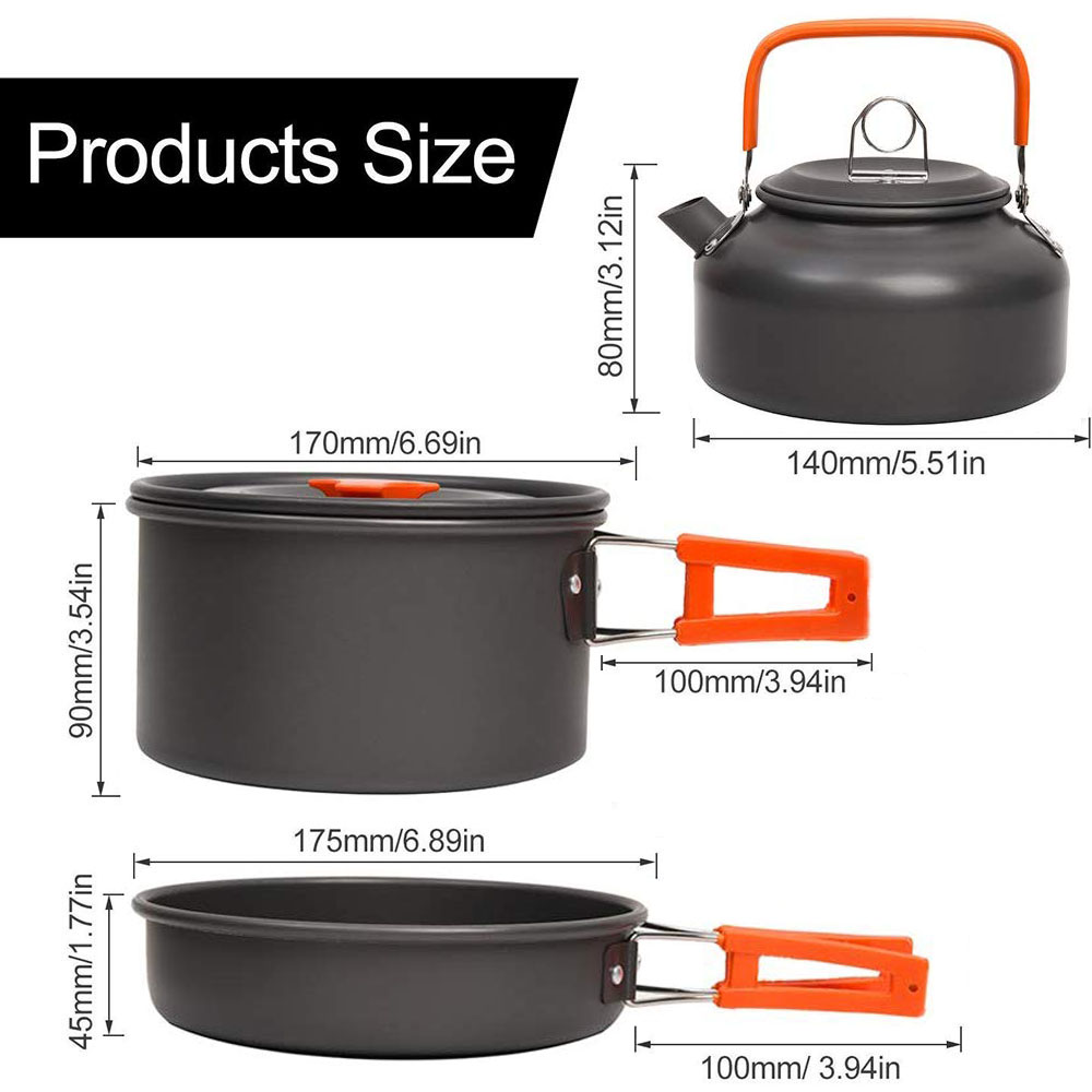 Stainless Steel Outdoor Cooking Set Rolled Edge Camping Cookware For 1-2 P