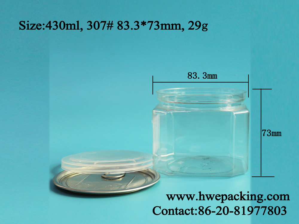 Bulk Square 430ml clear PET Can for Peanut Nuts Leak Proof