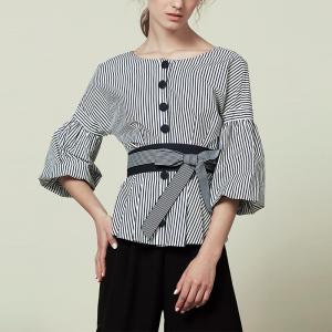  Fashion Womans Big Sleeve Blouse With Stripe Manufactures