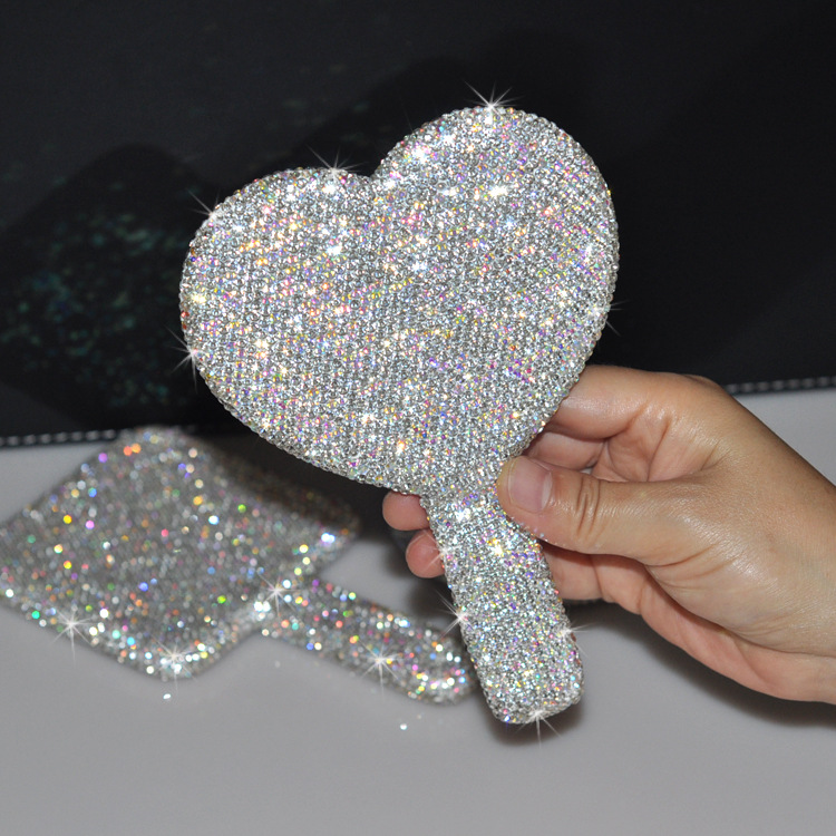 Rhinestone Heart Travel Portable Vanity Mirror Makeup Light Up For Makeup