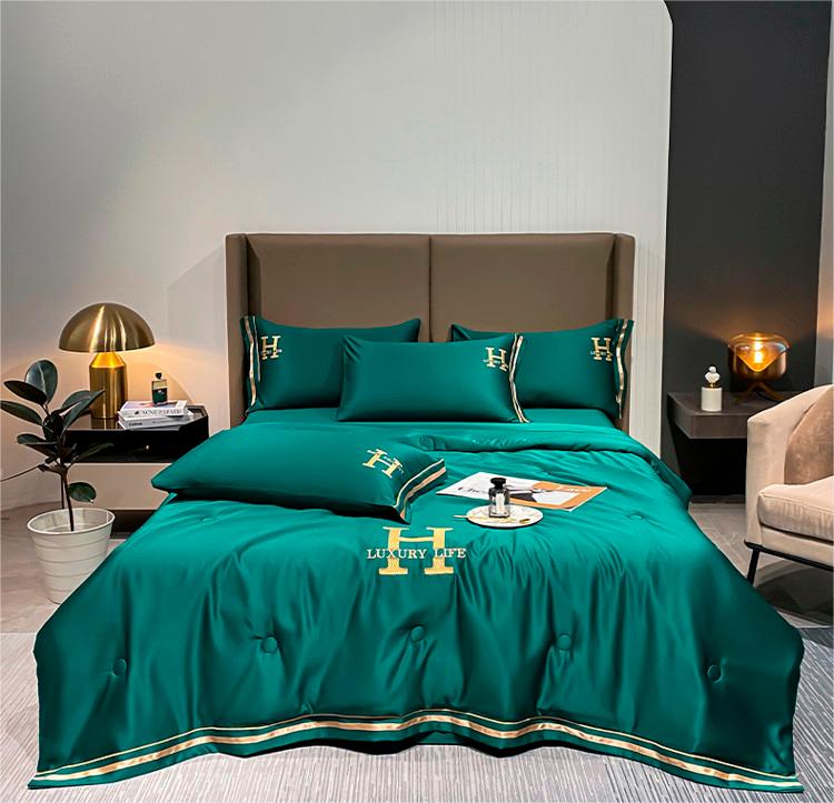 Luxury Washed Silk Summer Quilt Set With 1 Cover 1 Flat Sheet And 2 Pillowcases