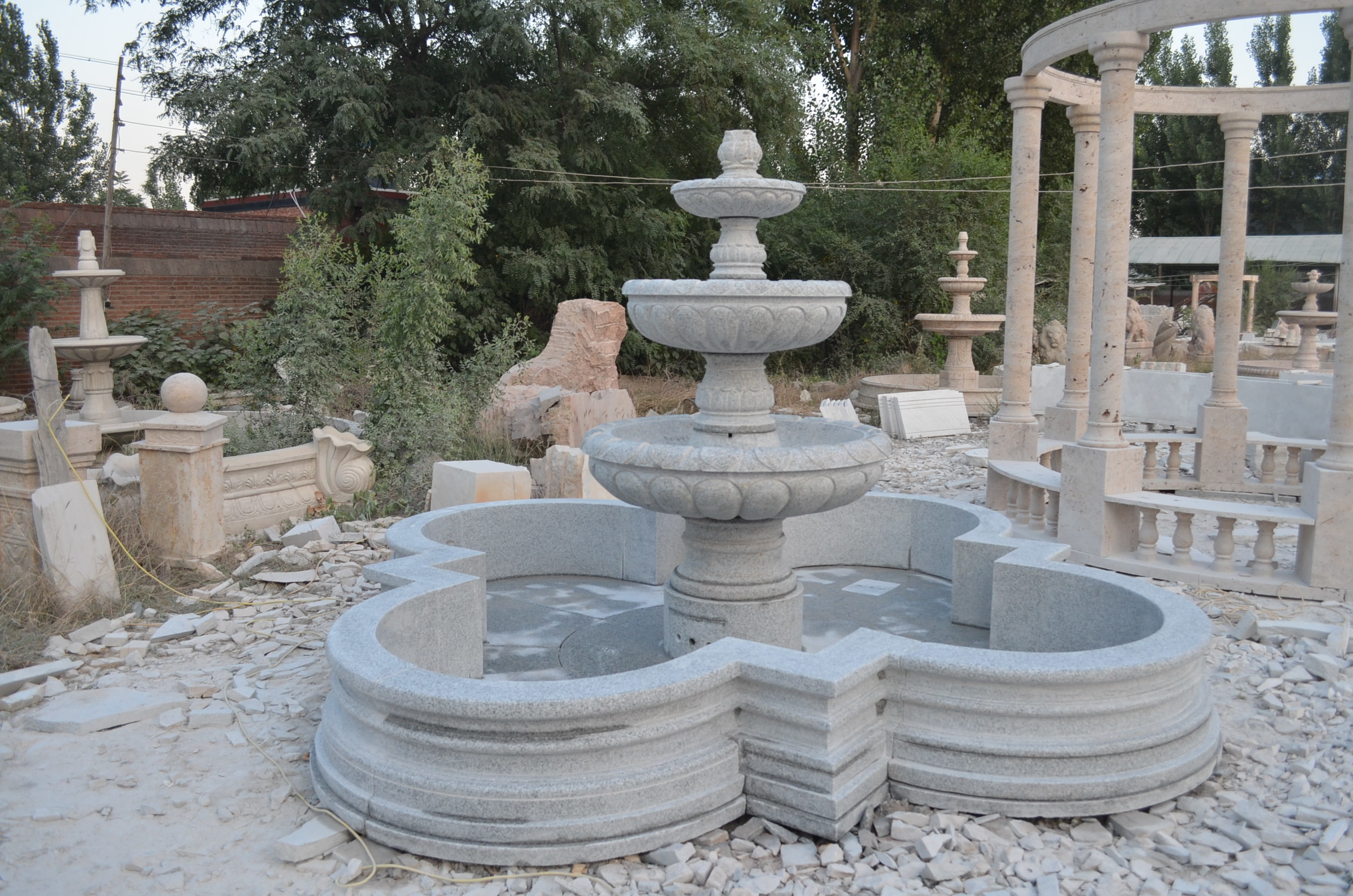 Famous Big 200cm White Marble Sculpture Water Fountain Pool With Horse