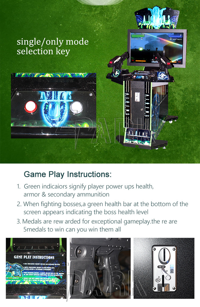 Classic Aliens Arcade Shooting Gun Video Kids Game Machine For Commercial