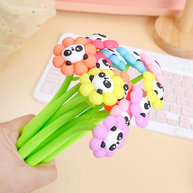 Panda Flower Pens Rose Shaped Ballpoint Pen Creative Liquid Black 0.5mm Gel Ink Rollerball Pen For Girls Women, Office School Decoration Supplies