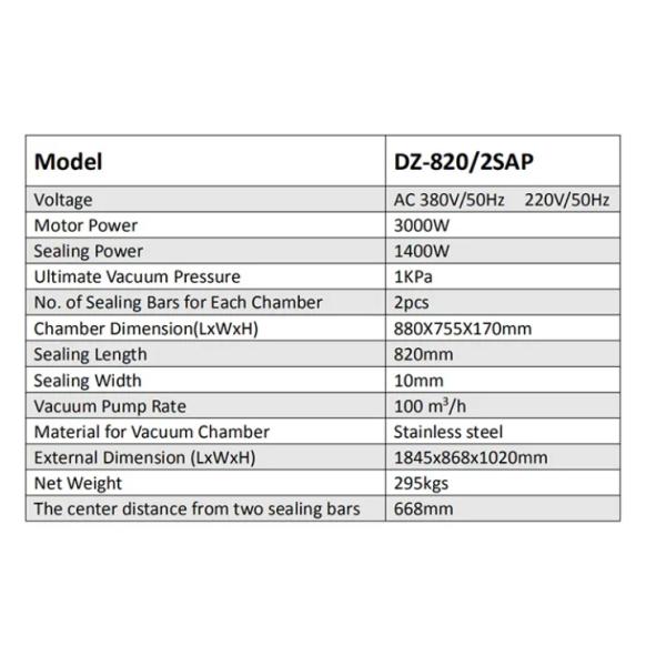Double Chambers Vacuum Packaging Machine for Meat DZ-820/2SA from Professional Packing