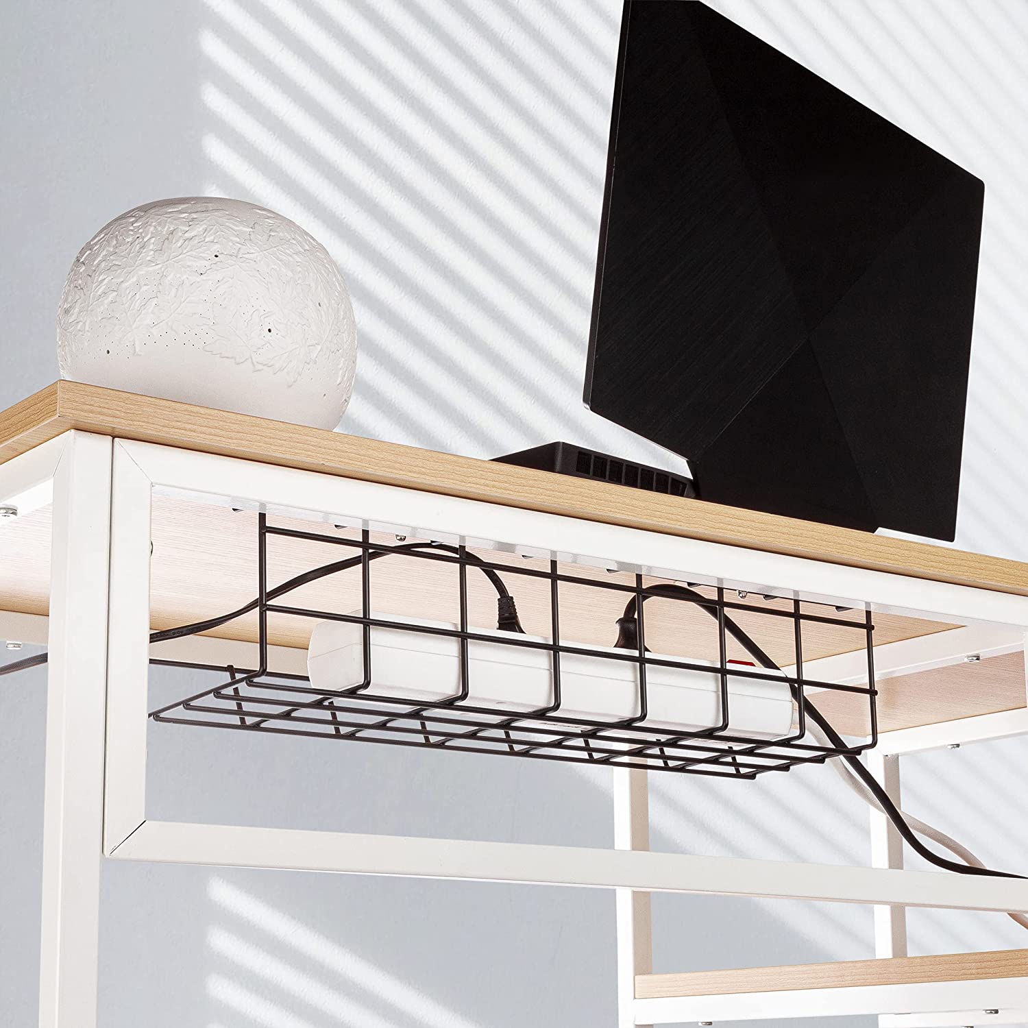 Organize Your Desk Cables with No Drill Carbon Steel Cable Tray and Wire Organizer