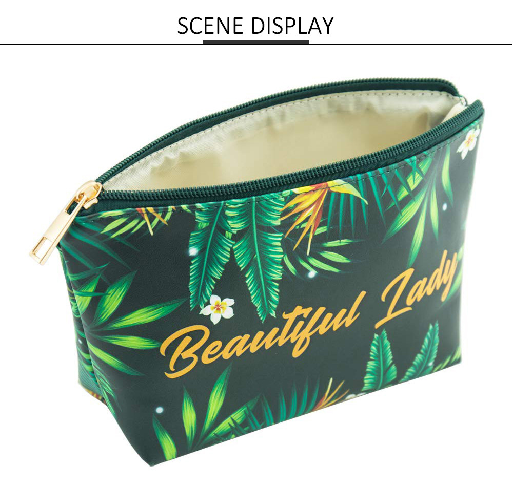 Girls Green Plant Polyester Makeup Bag Organizer