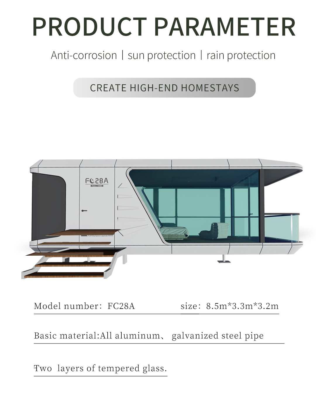 Smart System Container Capsule House With Balcony Luxury Design B&B Mobile Home