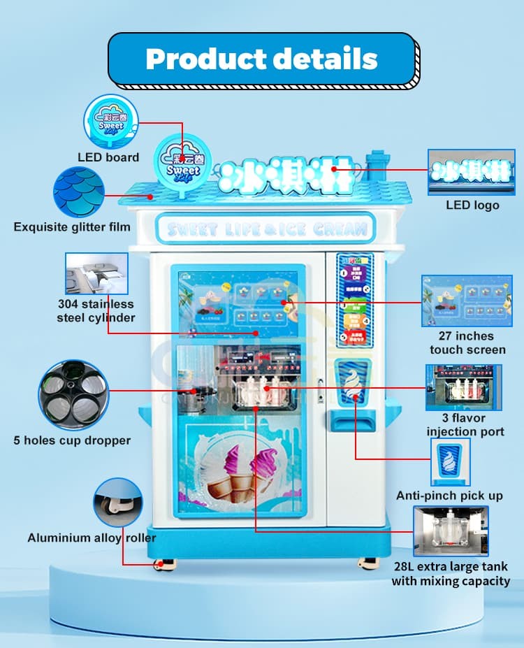 Soft Ice Cream Vending Machine Automatic Customized Logo Accept