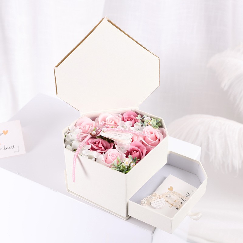 Custom 20x12 Flower Bouquet Box Black Diamond Shaped Jewelry Chocolate Gift With Drawer