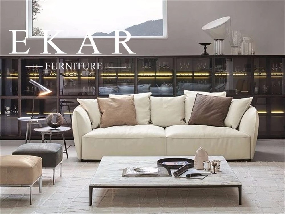 Luxury White Genuine Leather Living Room Furniture Modern Sofa Set
