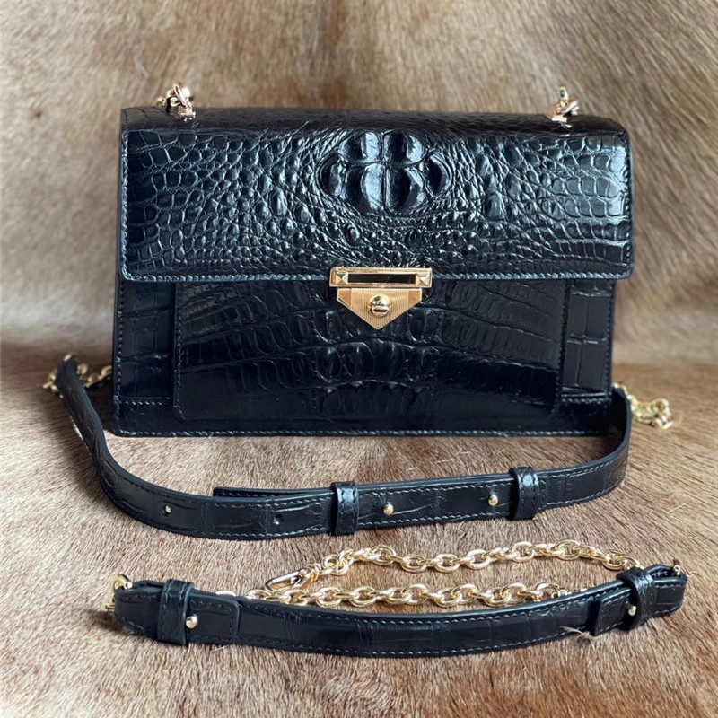 Authentic Crocodile Skin Women's Small Flap Purse Genuine Alligator Leather Two Straps Lady Female Cross Shoulder Bag