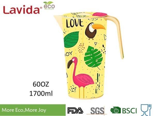 FDA LFGB Standards Bamboo Water Jug Stylish Design High Temperature Tolerance
