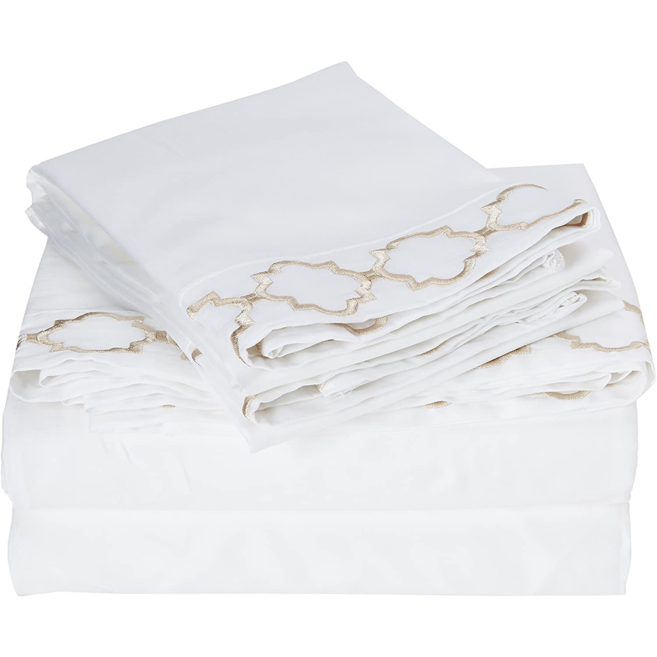Super Soft Microfiber Embroidered Bedroom Sheets Set Full Size 4pcs Cooling and Breathable