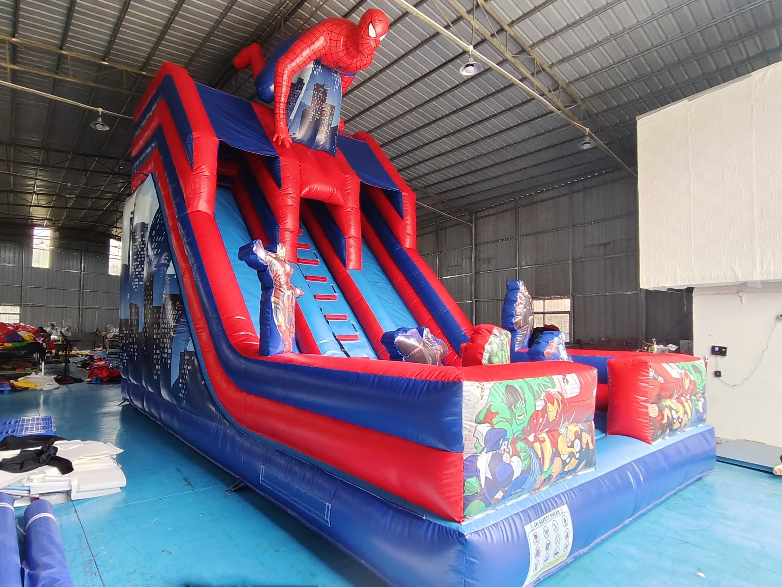 Commercial Inflatable Double Slides Spider-Man Inflatable Dry Slides Castle For Kids And Adults For Sale
