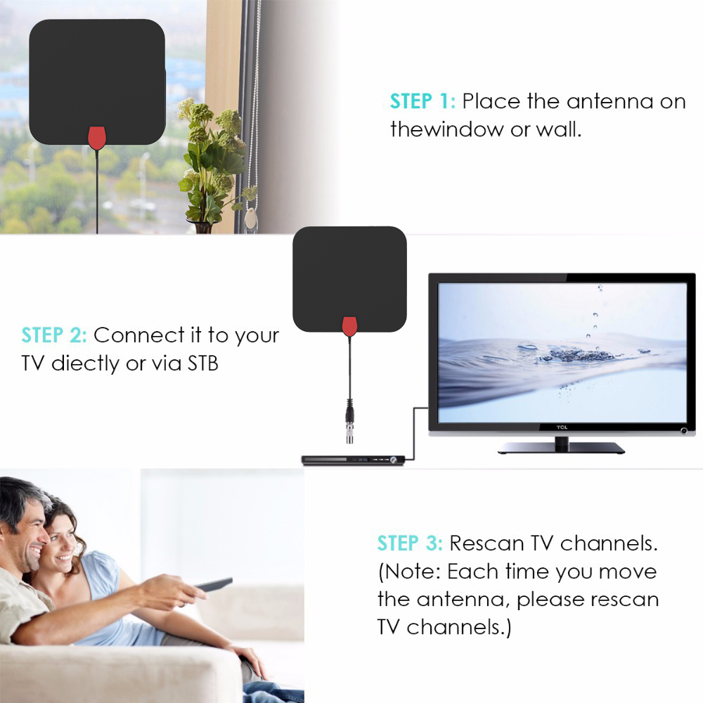 Paste Mounting High Gain Film Flat TV Antenna Digital Indoor UHF VHF Long Range Antenna