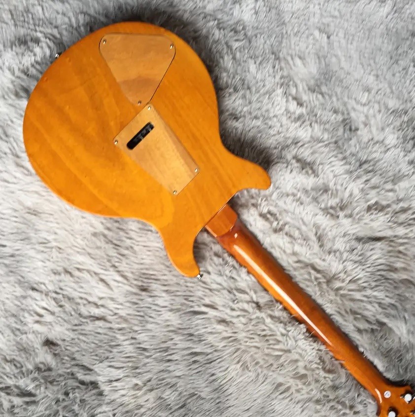 Custom Flamed Maple Top Electric Guitar with Bird Inlay and Chrome Hardware in Yellow PRS Santana Retro Orange​