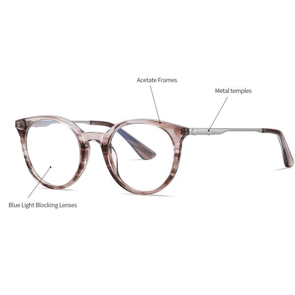 Retro Round Acetate Metal Glasses Blue Light Blocking Gaming Computer Anti UV
