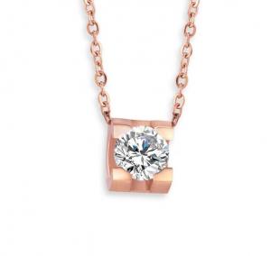 China Stainless Steel Jewelry Fashion Pendant Necklace Diamond Round Pink Gold Necklace on sale