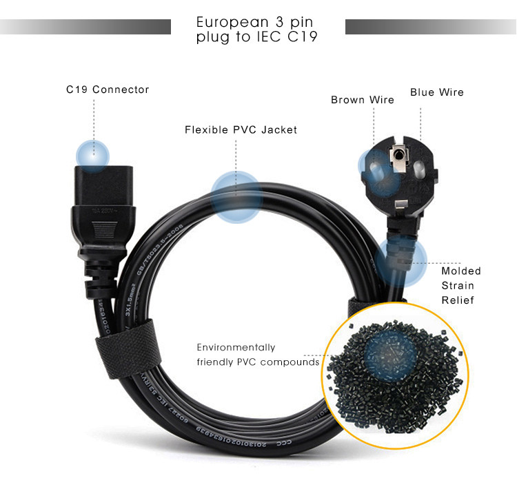 European VDE Power Cord AC IEC 3 Ft Extension Cord With Switch