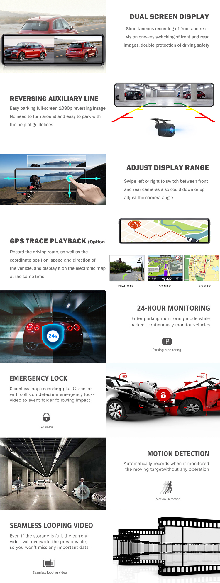 4K Wifi 10.88 Inch Dash Cam HD 1080P Right Side Voice Control