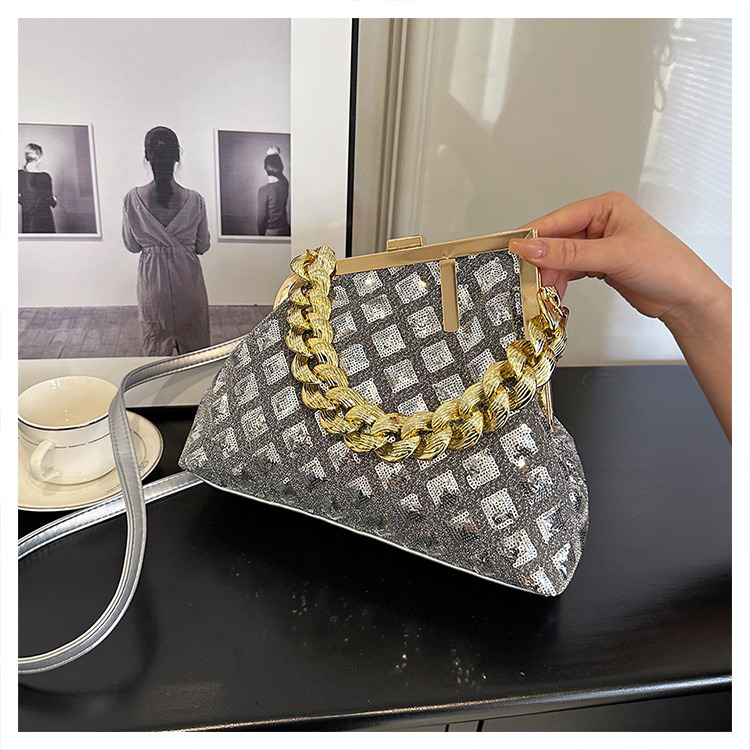Daily Life Ladies Glitter Sequin Click Evening Clutch Purse with Custom Logo Chain
