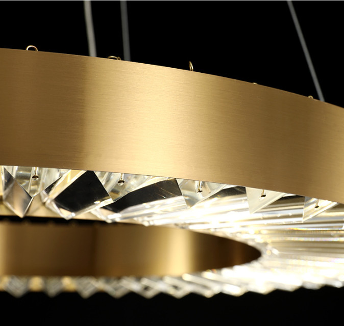 Brushed Brass Dimmable Three Ring LED Modern Ring Chandelier 110V To 240V