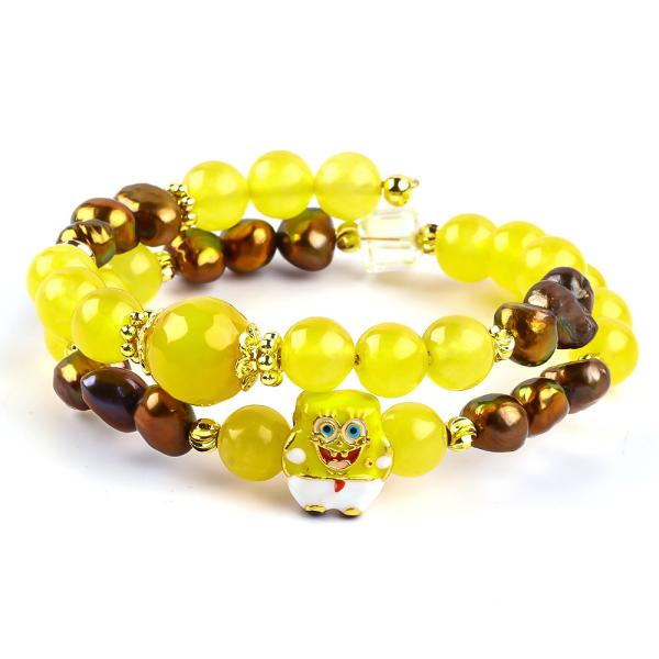 Healing Real Crystal Yellow Chalcedony And Coffee Color Freshwater Pearl With