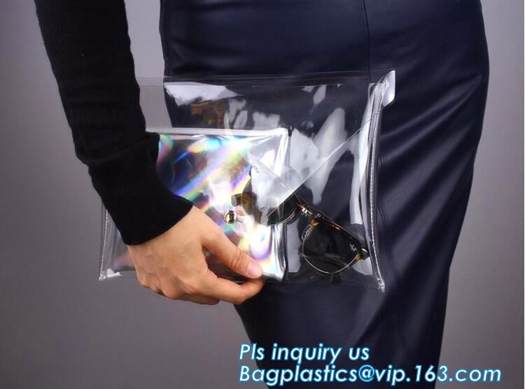 Eco-friendly Practical Waterproof Transparent Zipper Hand Bag PVC Cosmetic Clutch Bag For Gift Promotion, purse, wallet