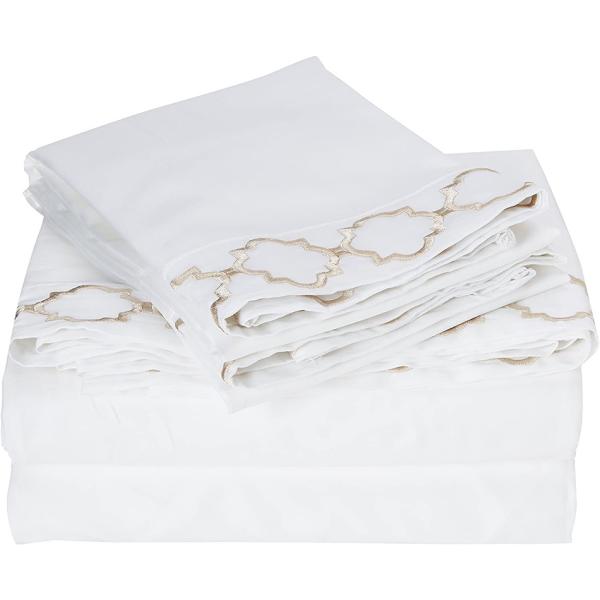Super Soft Microfiber Embroidered Bedroom Sheets Set Full Size 4pcs Cooling and