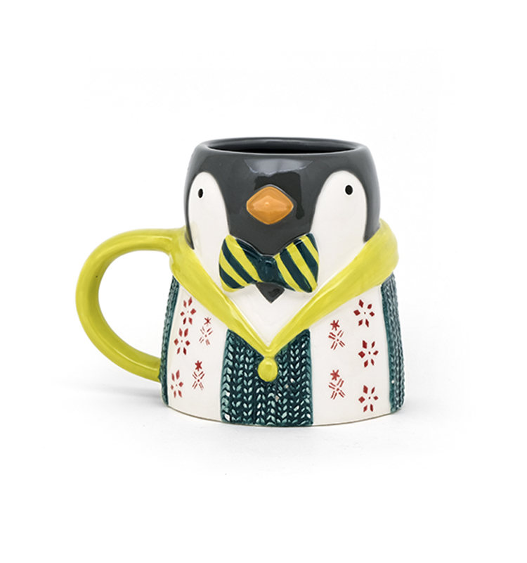 3D Animal Penguin Shaped Ceramic Milk Mugs Porcelain Christmas Gift With Handpainting