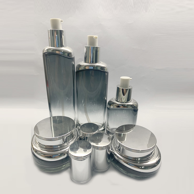 40ml 100ml 120ml Glass Lotion Bottle Set With Metallic Silver Shoulder