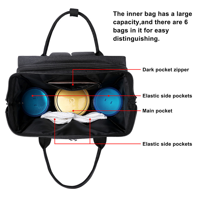 Baby Diaper Tote Bags Backpack Black Insulated Bottle Storage 14X9X16"