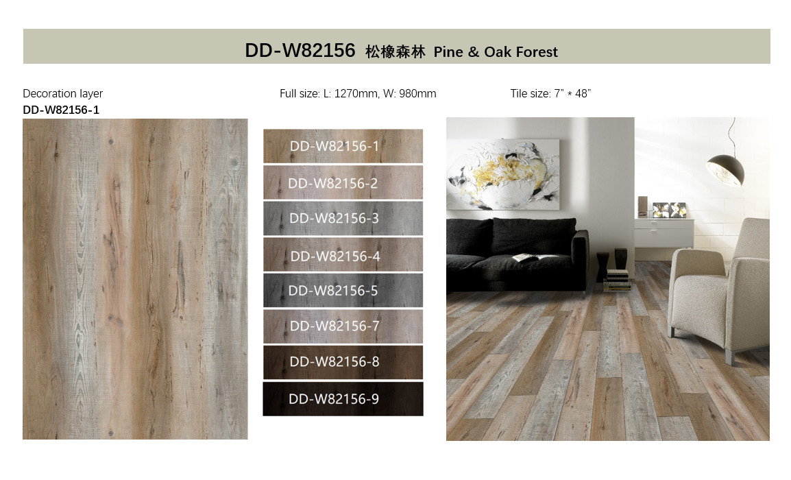 Eco Friendly SPC Vinyl Flooring Waterproof Pine Oak Forest Wood Grain Unilin Click GKBM DD-W82156-1
