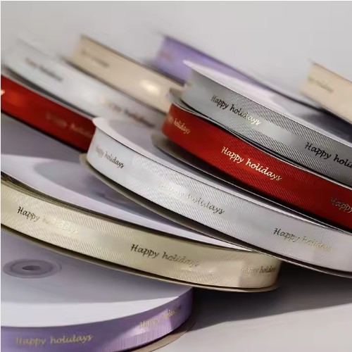 Polyester Satin Grosgrain Ribbons with Logo Custom Luxury Floral Wax Silk Print for Gift Wrap