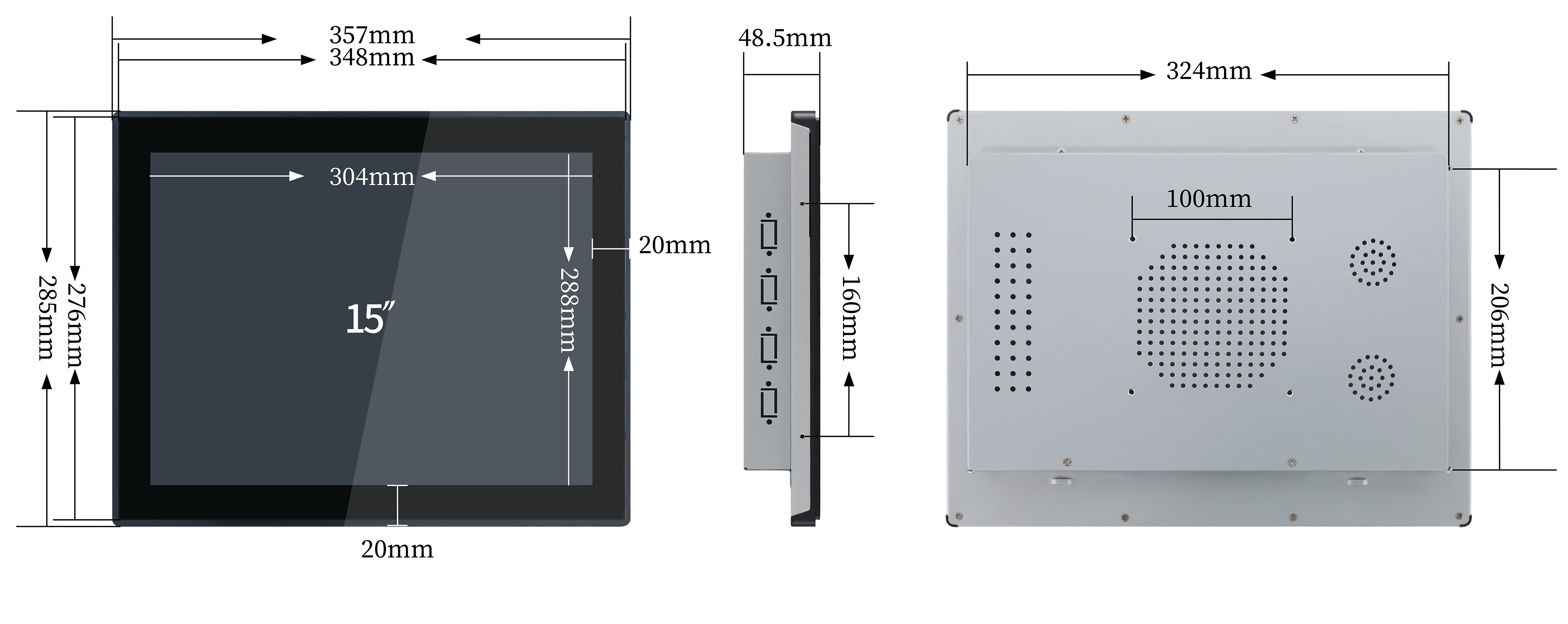 Embedded 4:3 Industrial 15 Inch Capacitive Touchscreen Monitor