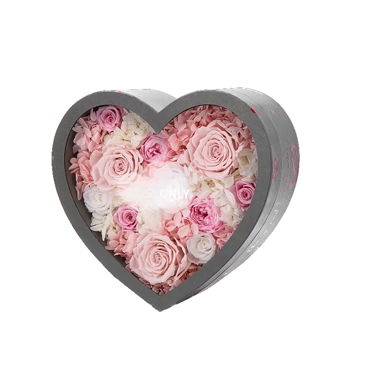 Custom Heart-shaped Rose Packaging Transparent Cover for Luxury Mothers Day Gift Boxes